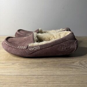 UGG Ansley Moccasin Slippers Purple Plum Suede Wool Lined Loafers Shoes Womens 5